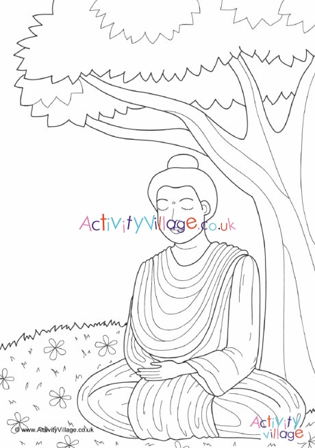 Buddha under the Bodhi tree colouring page