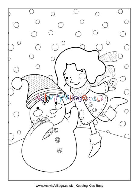 Building a snowman colouring page