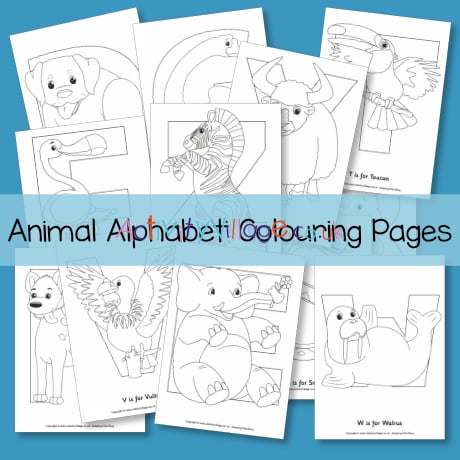 All animal alphabet colouring pages