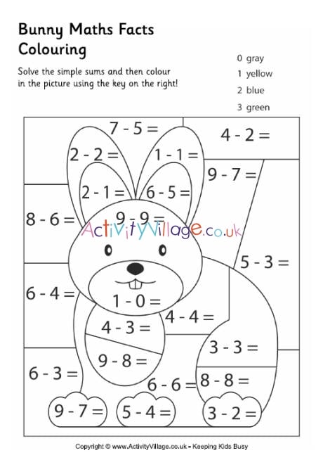 Bunny maths facts colouring page