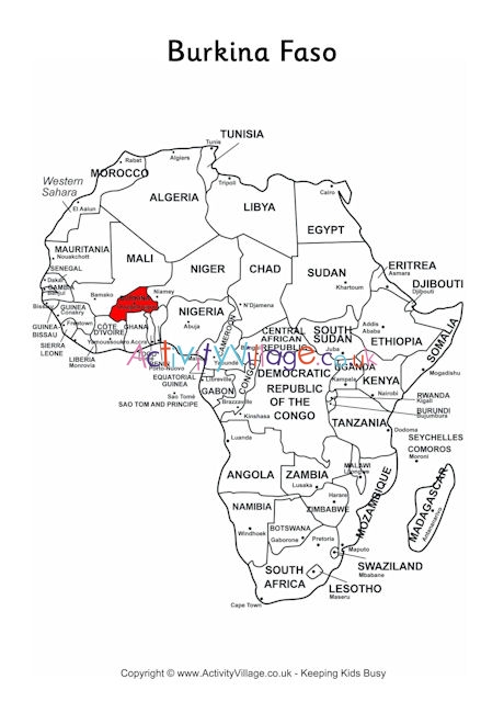 Burkina Faso on map of Africa