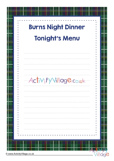 Burns Night dinner worksheet