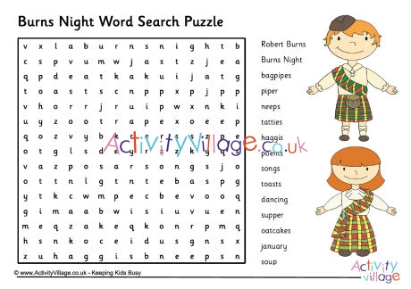 Burns Night word search puzzle