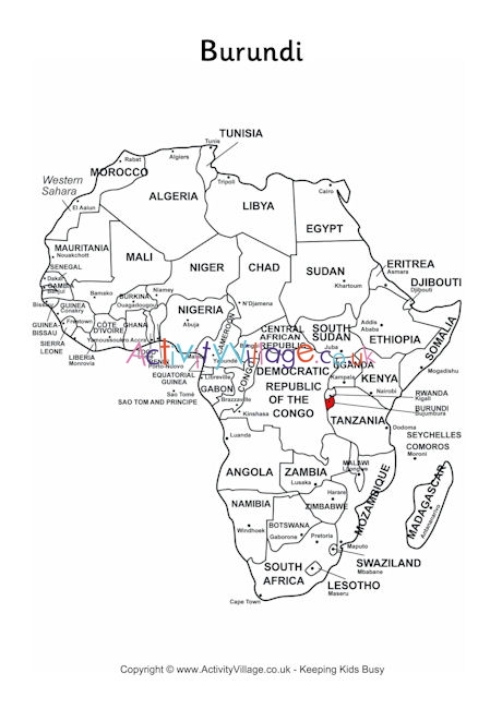 Burundi on map of Africa