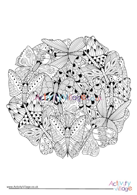 Butterflies circle colouring page