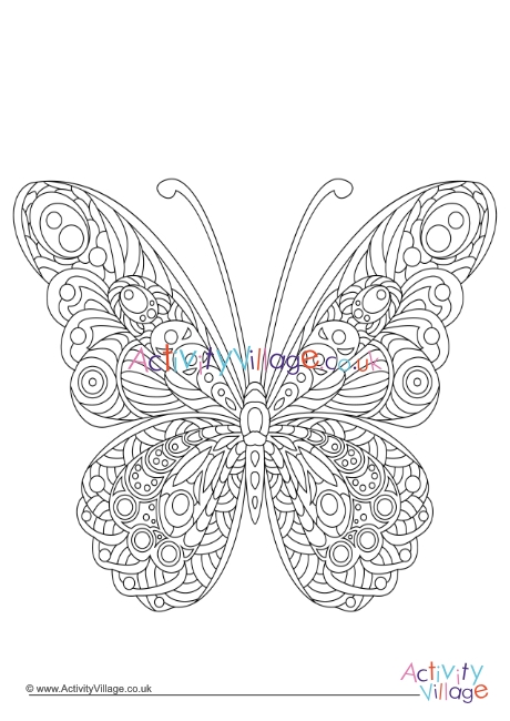 Butterfly doodle colouring page 5