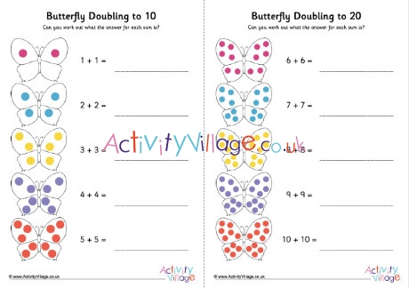 Butterfly doubling to 20 worksheet