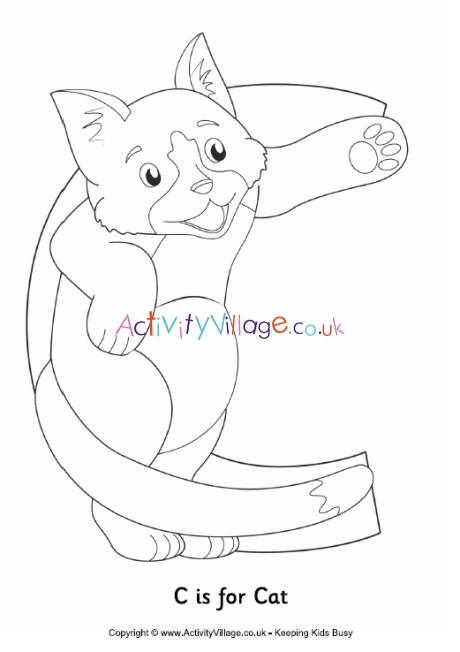 C is for cat colouring page