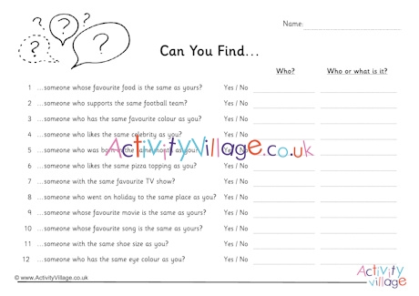 Can You Find Ice Breaker Printable