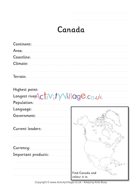 Canada Fact Worksheet