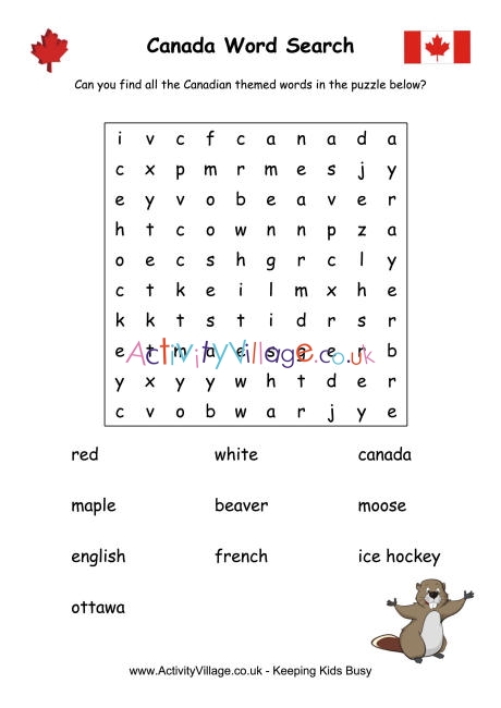 Canada word search