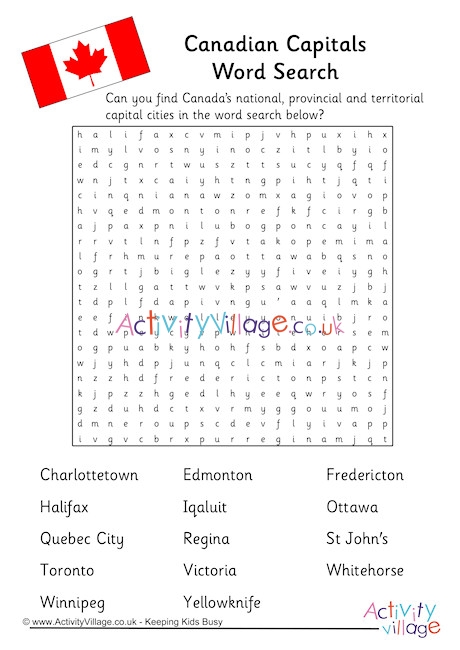 Canadian Capitals Word Search