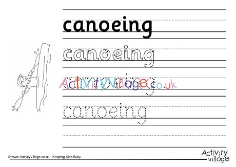 Canoeing Handwriting Worksheet
