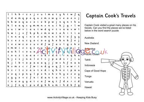 Captain Cook's travels word search