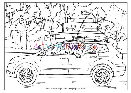 Car trip colouring page