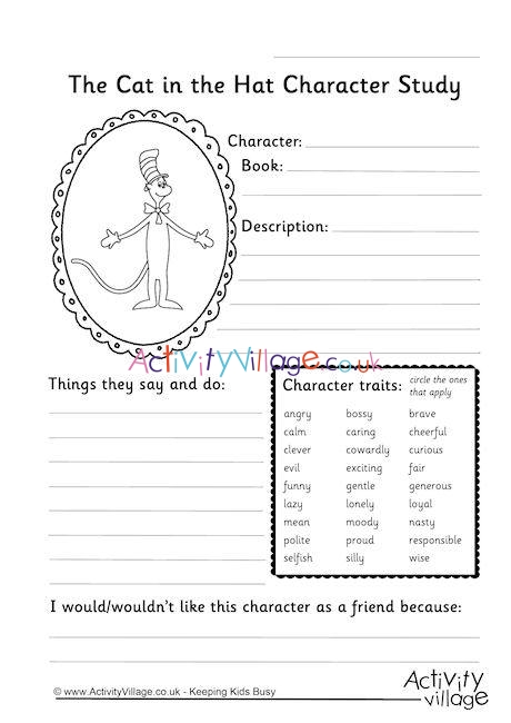 Cat In The Hat Character Study Worksheet