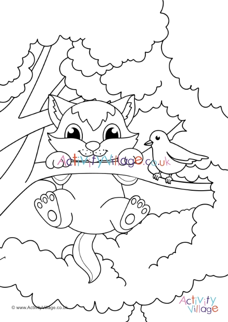 Cat in the tree colouring page