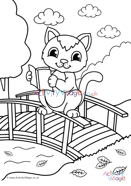 Cat Reading Colouring Page