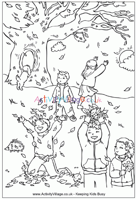 Catching Leaves Colouring Page