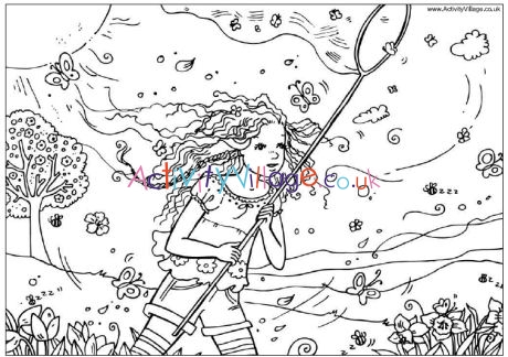 Catching butterflies colouring page