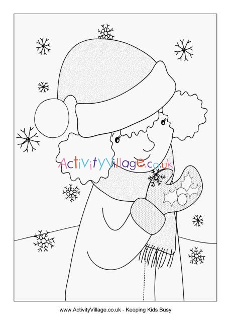 Catching snowflakes colouring page