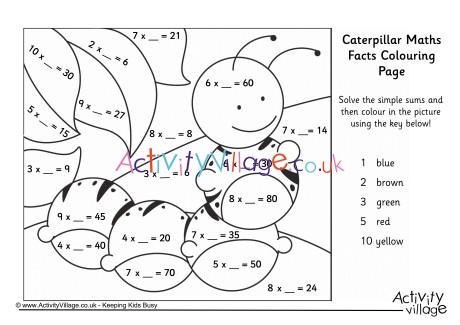 Caterpillar Maths Facts Colouring Page