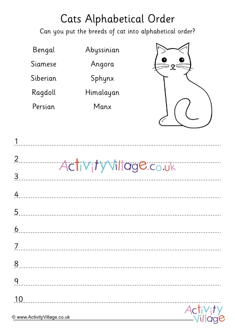 Cats Alphabetical Order Worksheet