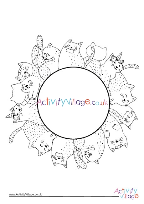 Cats border colouring page