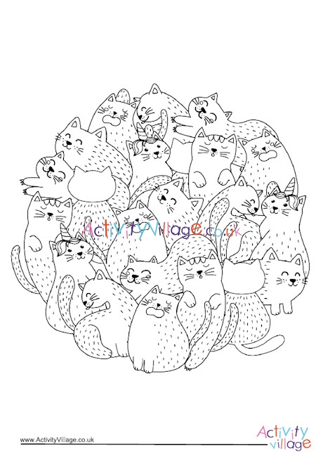 Cats circle colouring page 2