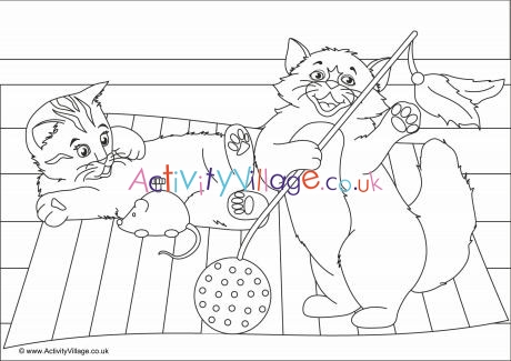 Cats Scene Colouring Page