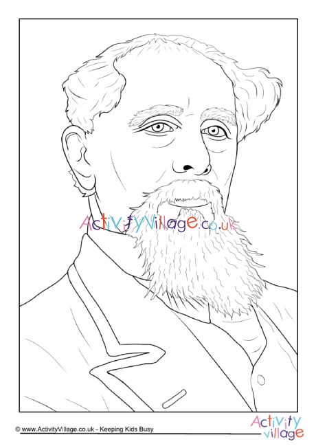 Charles Dickens portrait colouring page