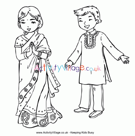 Indian children colouring page