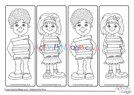 Children with books colouring bookmarks