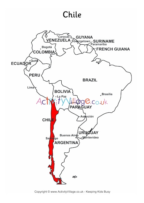 Chile on map of South America