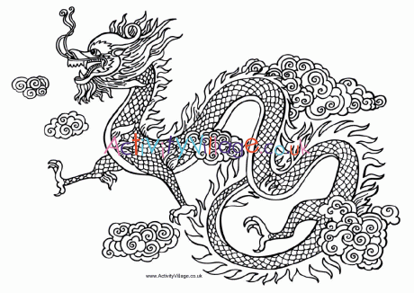 Chinese dragon colouring page