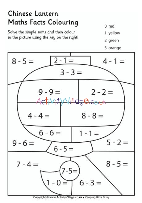 Chinese lantern maths facts colouring page