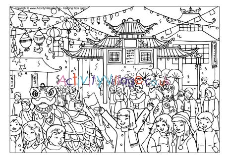 Chinese new year celebration colouring page