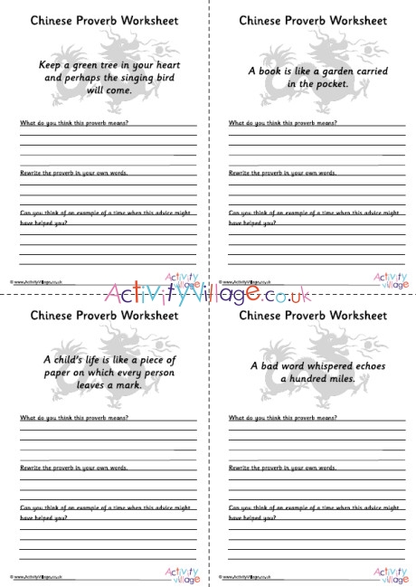 Chinese Proverb Worksheets