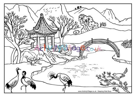 Chinese scene colouring page