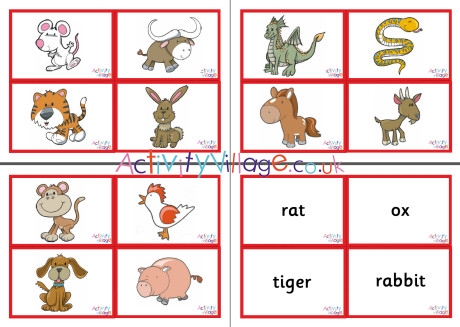 Chinese zodiac vocabulary matching cards