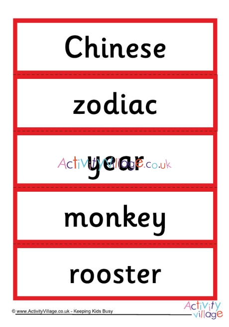 Chinese zodiac word cards