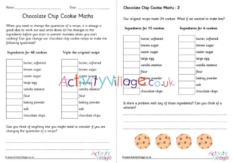 Chocolate chip cookies worksheet