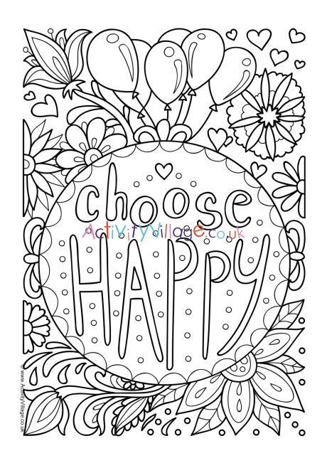 Choose happy colouring page