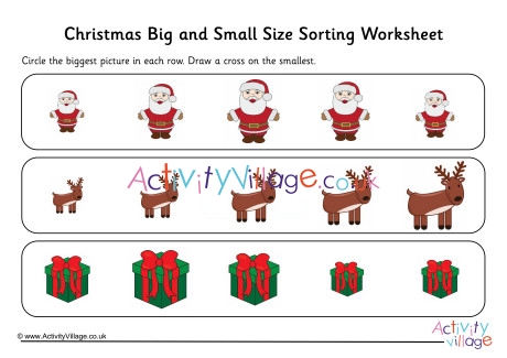 Christmas Big And Small Size Sorting Worksheet