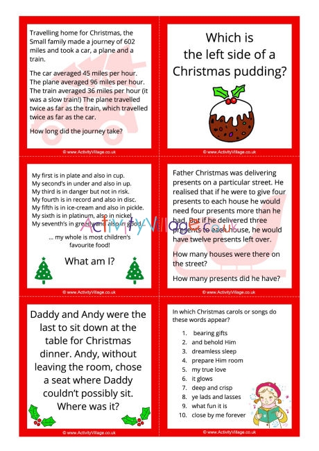 Christmas brain teaser challenges