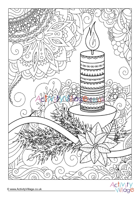 Christmas candle doodle colouring page