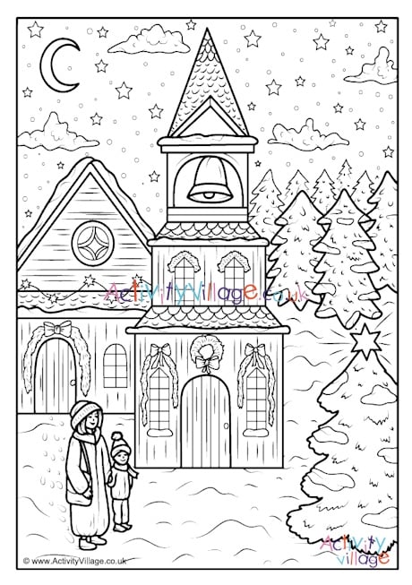 Christmas church colouring page