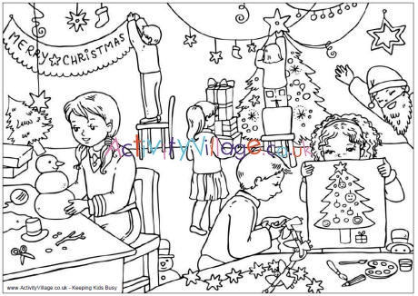 Christmas classroom colouring page