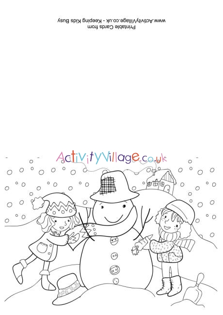 Building a Snowman Colouring Card