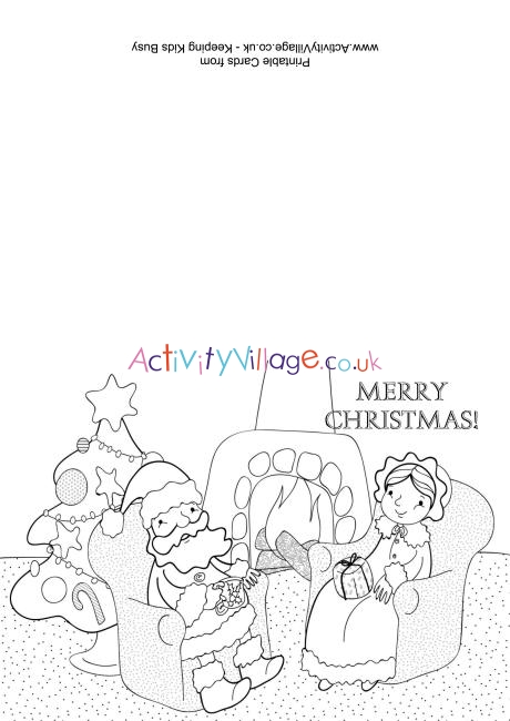 Christmas colouring card - Santa and Mrs Claus